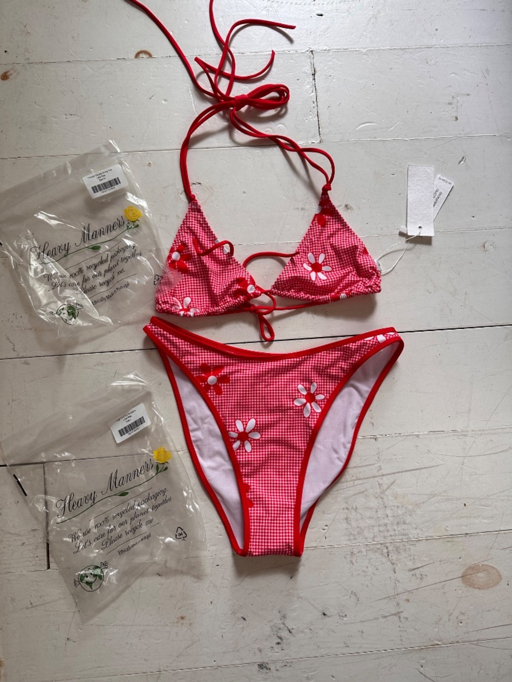 Heavy Manners Red Gingham and Flowers Bikini NWT - Picture 7 of 10
